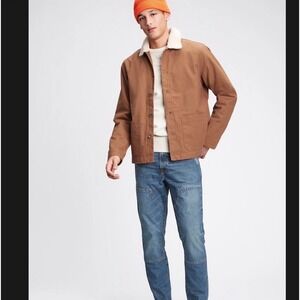 Gap Work-Force Canvas Sherpa Chore Jacket Mens Large Brown Borg Collar Coat